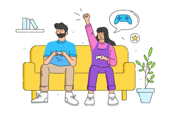 Young Couple Gaming: Graphics & Illustrations